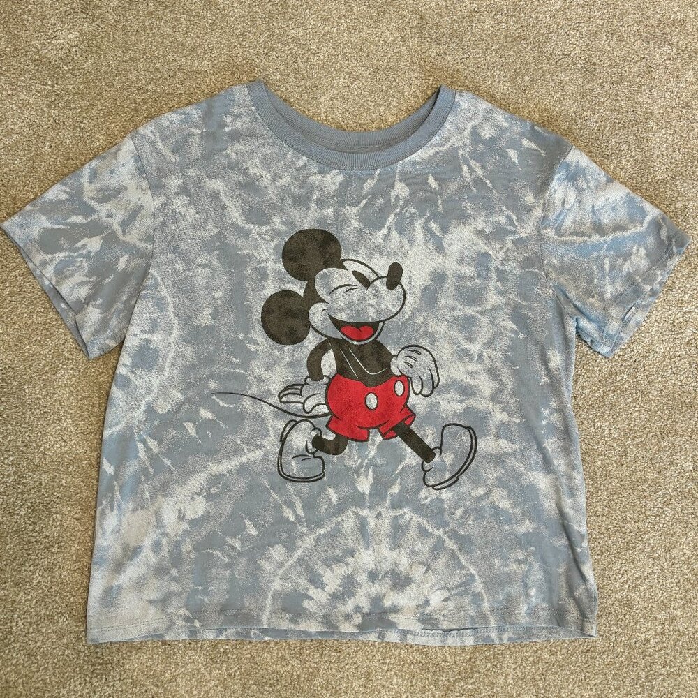 Mickey Mouse Cropped T-Shirt in Grey/Blue - Size Medium
